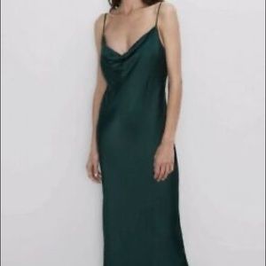 Zara Satin Cowl Neck Midi